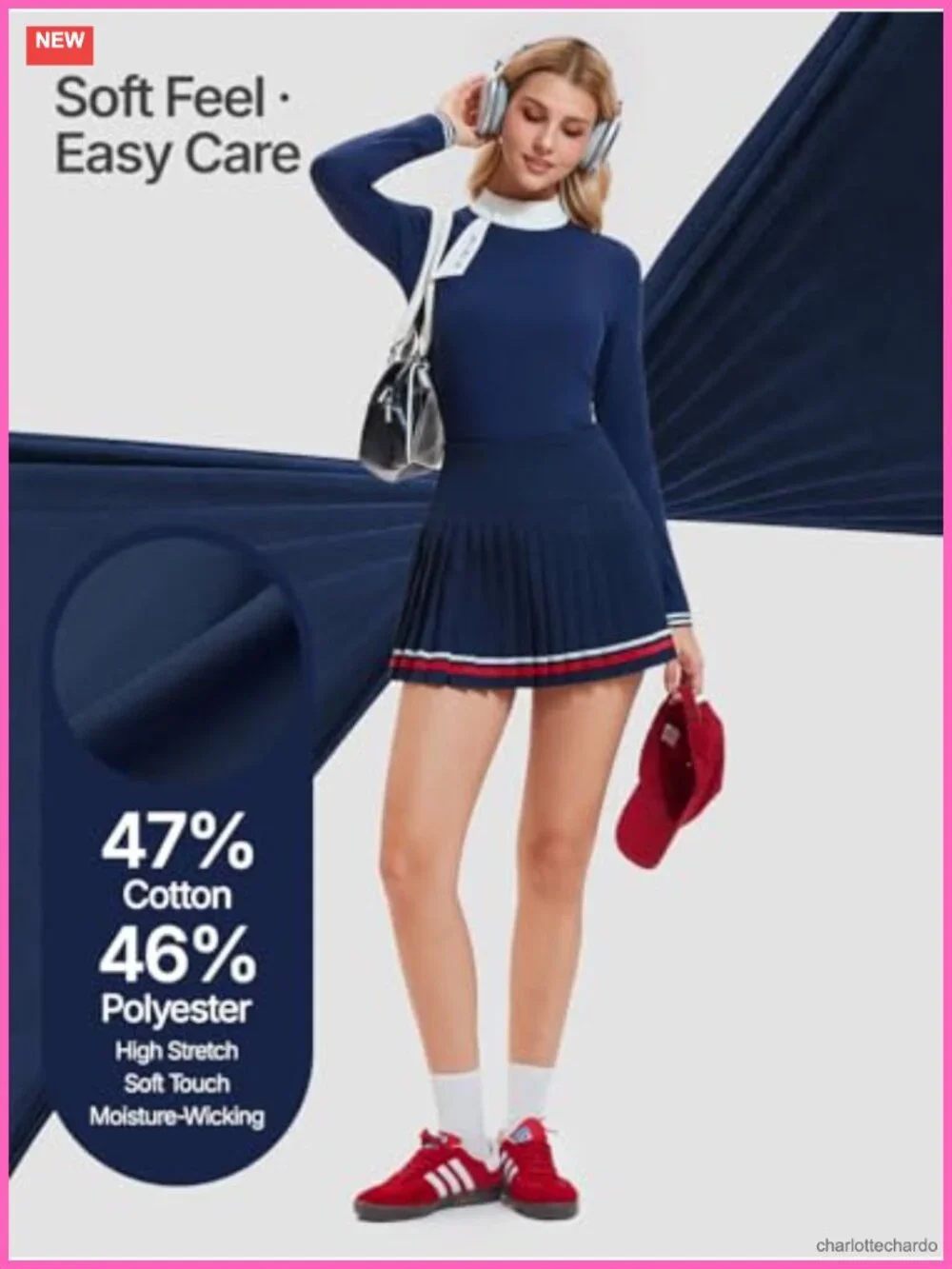 2 Piece Tennis Skirt Set Golf Outfit Zip Back Top Pleated Skort with Pockets